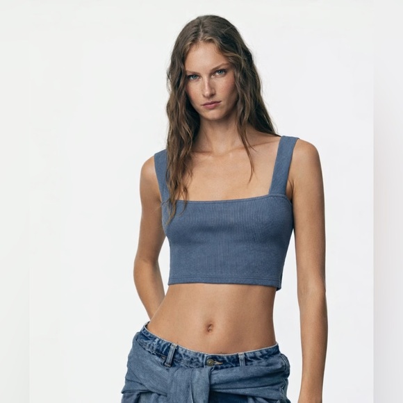 Slate Blue/Grey Ribbed Crop Top - Picture 8 of 8